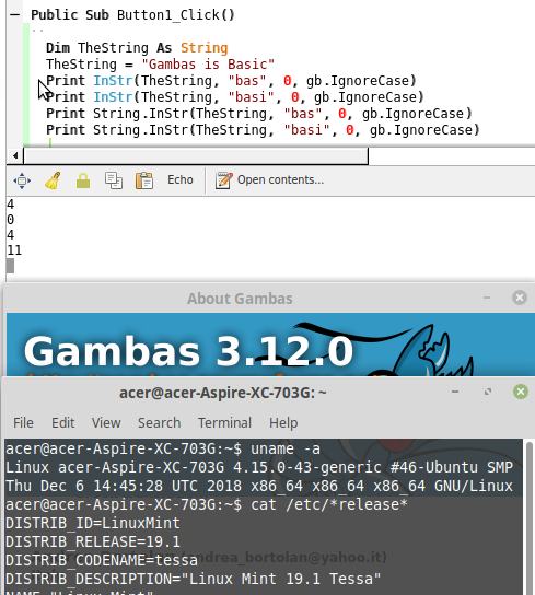 Mint 19.1 and Gambas 3.12.0 and Acer