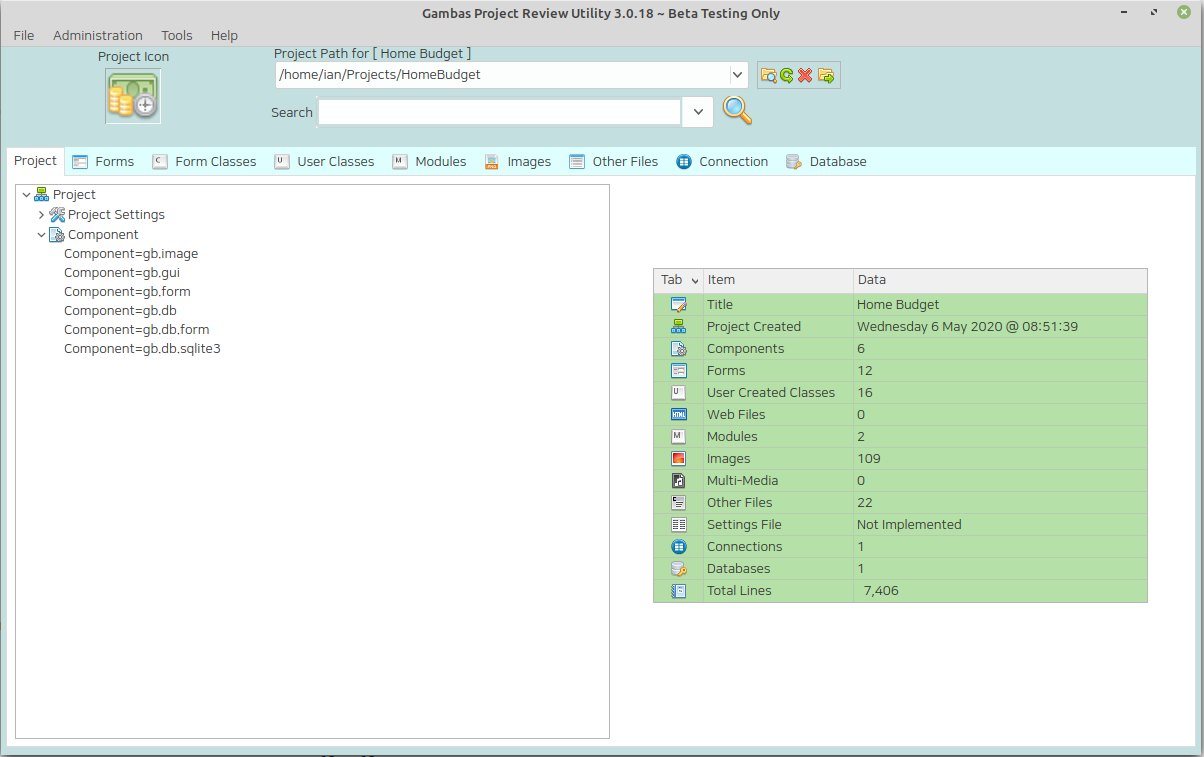 Screenshot of the Review utility